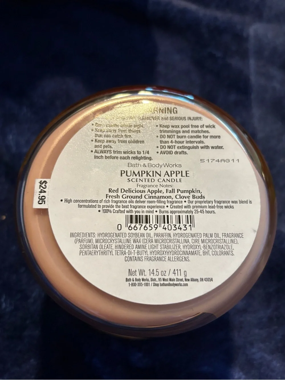 Bath & Body Works Pumpkin Apple Soy Candle - Burgundy & Gold